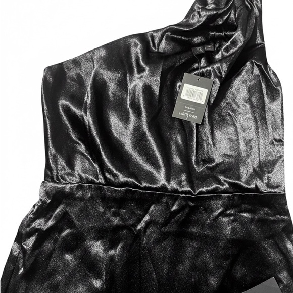 Lulu's Black Satin One-Shoulder Dress with Crisscross Back NWT - Picture 3 of 4